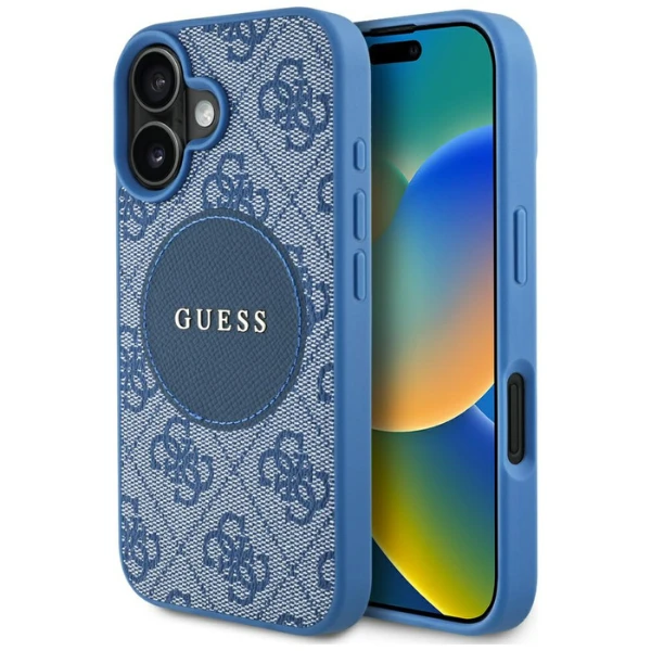 Guess 4G Circle Classic Logo MagSafe dėklas iPhone 16 - mėlynas aprašymas - Prekės nuotrauka