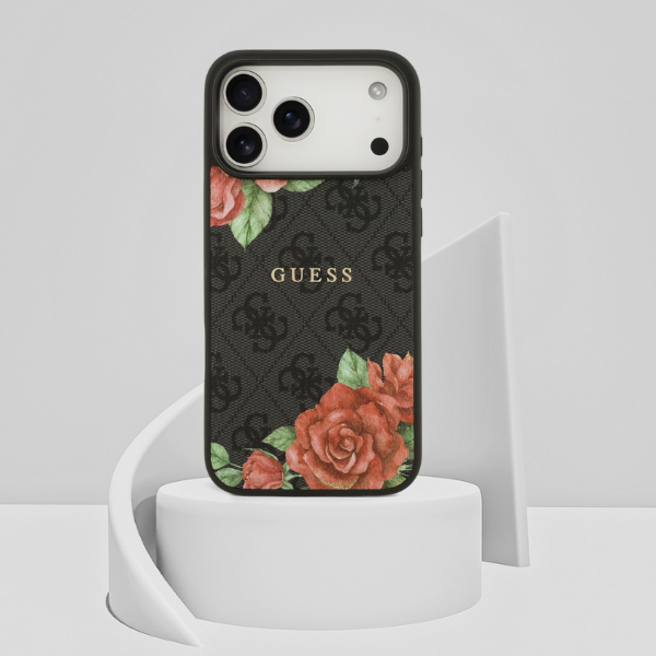 „Guess 4G“ gėlių rašto „MagSafe“ dėklas, skirtas „iPhone 17 Pro“ - juodas aprašymas - Prekės nuotrauka „Guess 4G“ gėlių rašto „MagSafe“ dėklas, skirtas „iPhone 17 Pro“ - juodas aprašymas - Prekės nuotrauka