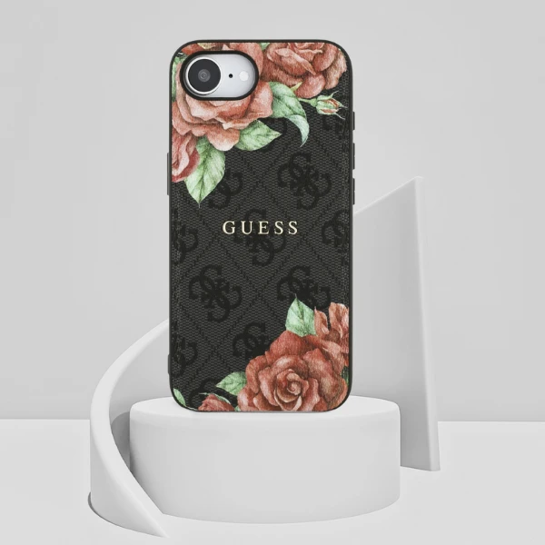 Guess 4G Flowers Print MagSafe dėklas iPhone 16e - juodas aprašymas - Prekės nuotrauka Guess 4G Flowers Print MagSafe dėklas iPhone 16e - juodas aprašymas - Prekės nuotrauka