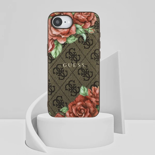 Guess 4G Flowers Print MagSafe dėklas iPhone 16e - ruda aprašymas - Prekės nuotrauka