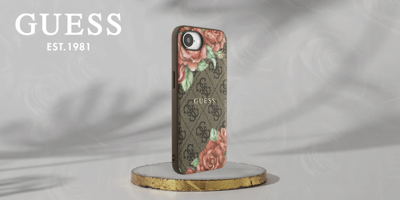 Guess 4G Flowers Print MagSafe dėklas iPhone 16e - ruda aprašymas - Prekės nuotrauka