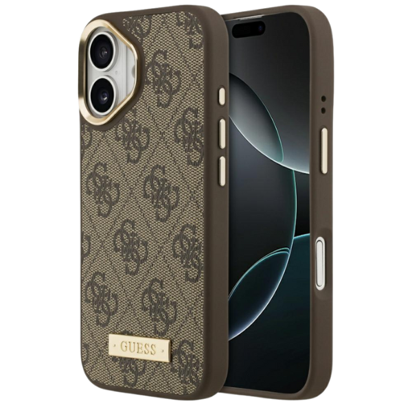 Guess 4G Logo Plate MagSafe dėklas skirtas Apple iPhone 17 rudos spalvos aprašymas - Prekės nuotrauka Guess 4G Logo Plate MagSafe dėklas skirtas Apple iPhone 17 rudos spalvos aprašymas - Prekės nuotrauka