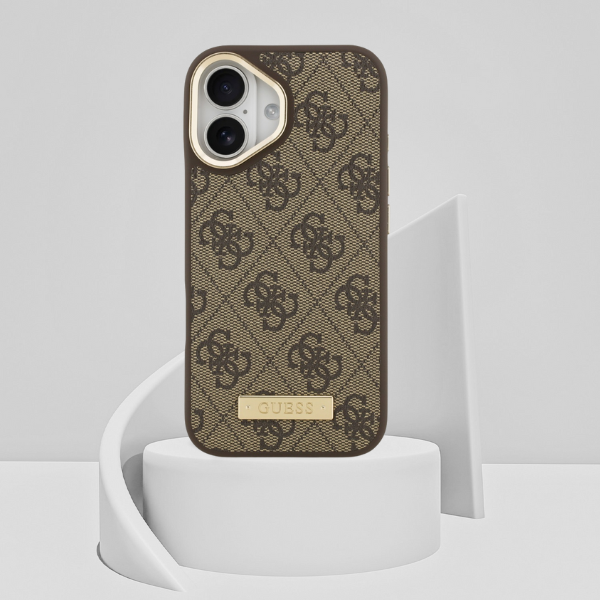 Guess 4G Logo Plate MagSafe dėklas skirtas Apple iPhone 17 rudos spalvos aprašymas - Prekės nuotrauka Guess 4G Logo Plate MagSafe dėklas skirtas Apple iPhone 17 rudos spalvos aprašymas - Prekės nuotrauka