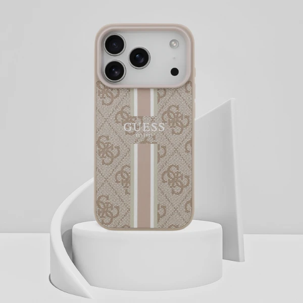 „Guess 4G“ dryžuotas „MagSafe“ dėklas, skirtas „iPhone 17 Pro“ – Rožinė aprašymas - Prekės nuotrauka „Guess 4G“ dryžuotas „MagSafe“ dėklas, skirtas „iPhone 17 Pro“ – Rožinė aprašymas - Prekės nuotrauka