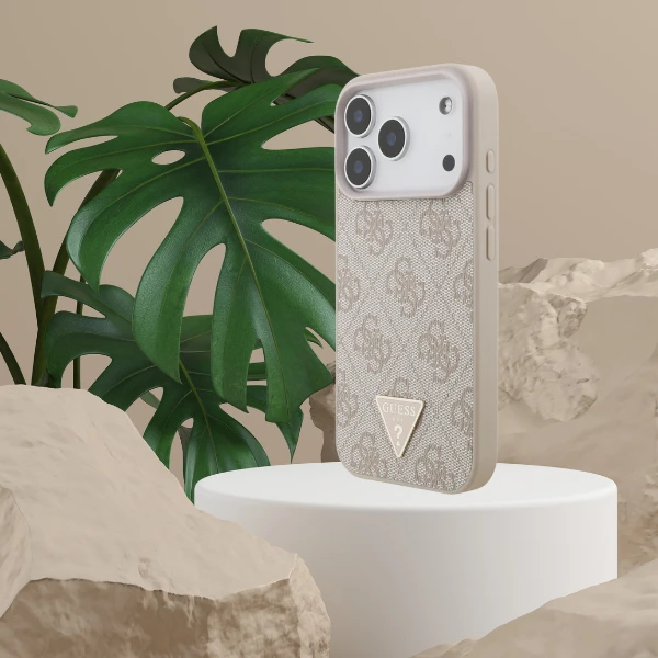 „Guess 4G Strap Triangle Logo MagSafe“ dėklas, skirtas iPhone 17 Pro - Rožinė aprašymas - Prekės nuotrauka