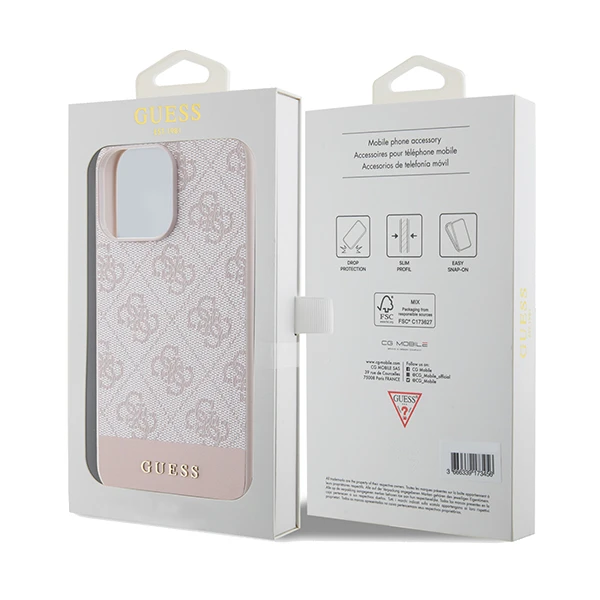 Dėklas Guess 4G Bottom Stripe Collection - Apple iPhone 15 Pro Max Case pink aprašymas - Prekės nuotrauka