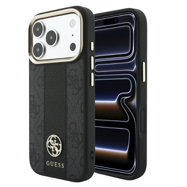 Guess 4G su Stripe Round ir Classic logotipais MagSafe dėklas, skirtas iPhone 17 Pro / 18 Pro - Juoda aprašymas - Prekės nuotrauka