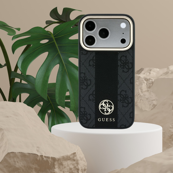 Guess 4G su Stripe Round ir Classic logotipais MagSafe dėklas, skirtas iPhone 17 Pro / 18 Pro - Juoda aprašymas - Prekės nuotrauka