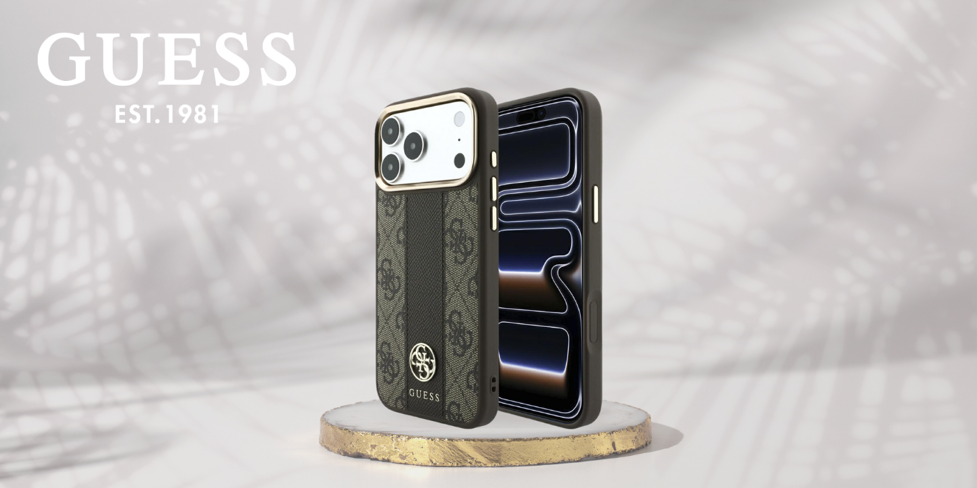 Guess 4G apsauginis dėklas su juostele ir klasikiniais logotipais, MagSafe, skirtas iPhone 17 Pro Max / 18 Pro Max - Ruda aprašymas - Prekės nuotrauka
