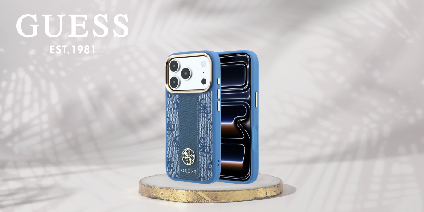Dėklas Štai vertimas: **Guess 4G with Stripe Round and Classic Logos MagSafe Case for iPhone 17 Pro / 18 Pro - Mėlyna** Šis tekstas jau yra lietuvių kalba, todėl jo versti nereikia. aprašymas - Prekės nuotrauka