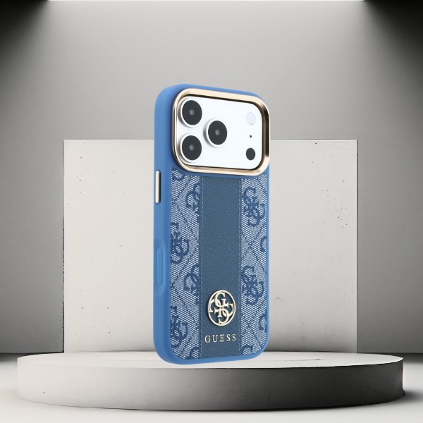 Dėklas Guess 4G su „Stripe Round and Classic Logos“ MagSafe dėklu, skirtu iPhone 17 Pro Max / 18 Pro Max - Mėlyna aprašymas - Prekės nuotrauka