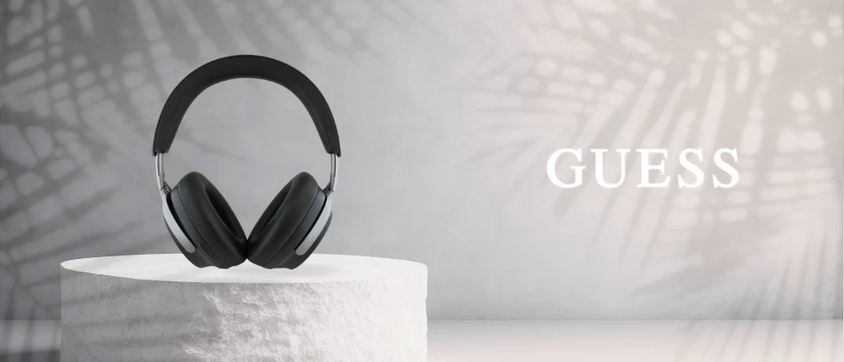 Guess ausinės su lankeliu ant galvos Bluetooth ANC GUBHC22PSFCSMK juodos spalvos Metal Script Logo aprašymas - Prekės nuotrauka