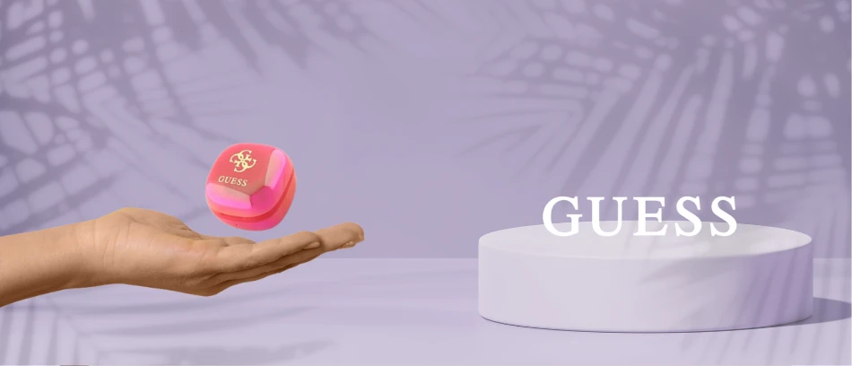 Guess ausinės Bluetooth GUTWSJ144ESF TWS fuschia Iridescent 4G Printed Logo aprašymas - Prekės nuotrauka