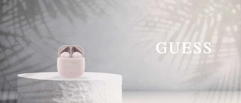 Guess ausinės Bluetooth GUTWSJ14ESGP TWS rožinės spalvos Printed Classic Logo aprašymas - Prekės nuotrauka