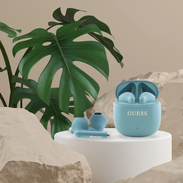 Guess ausinės Bluetooth GUTWSJ14ESGQ TWS turkio spalvos Printed Classic Logo aprašymas - Prekės nuotrauka Guess ausinės Bluetooth GUTWSJ14ESGQ TWS turkio spalvos Printed Classic Logo aprašymas - Prekės nuotrauka