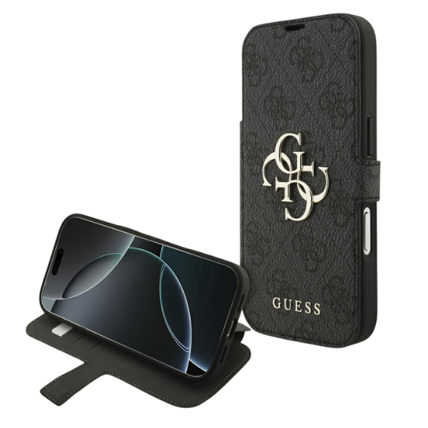 Dėklas Guess Book 4G Metal Logo Case for iPhone 18 Pro / 17 Pro - Juodas aprašymas - Prekės nuotrauka