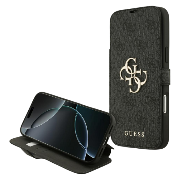 Dėklas Guess Book 4G Metal Logo Case for iPhone 18 Pro Max / 17 Pro Max - Juodas aprašymas - Prekės nuotrauka