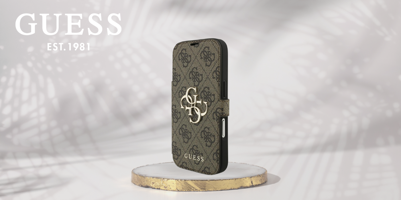 Dėklas Guess Book 4G Metal Logo Case for iPhone 18 Pro / 17 Pro - Brown aprašymas - Prekės nuotrauka