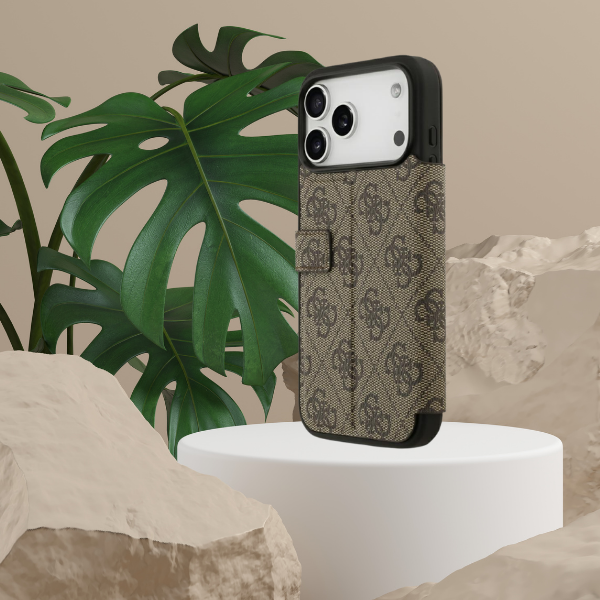 Dėklas Guess Book 4G Metal Logo Case for iPhone 18 Pro Max / 17 Pro Max - Brown aprašymas - Prekės nuotrauka