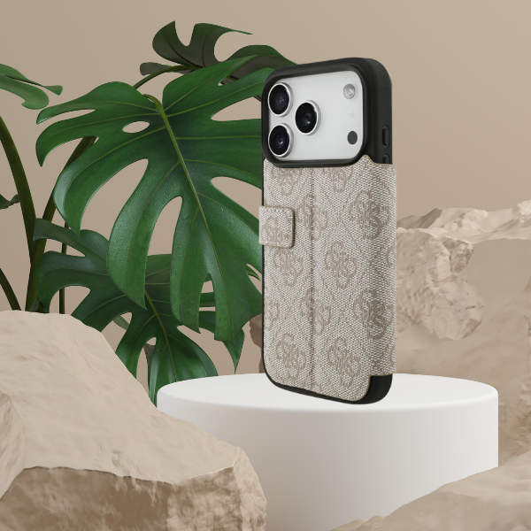 Dėklas Guess Book 4G Metal Logo Case for iPhone 18 Pro / 17 Pro - Rožinė aprašymas - Prekės nuotrauka