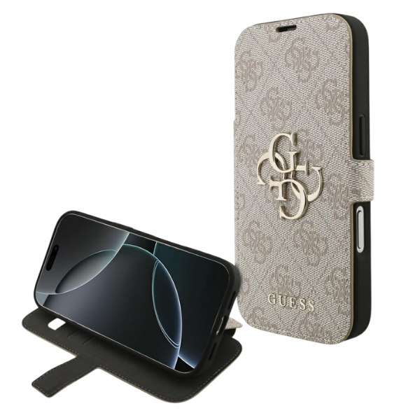 Dėklas Guess Book 4G Metal Logo Case for iPhone 18 Pro / 17 Pro - Rožinė aprašymas - Prekės nuotrauka
