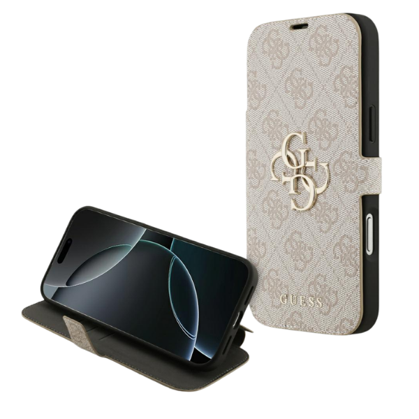 Dėklas Guess Book 4G Metal Logo Case for iPhone 18 Pro Max / 17 Pro Max - Rožinė aprašymas - Prekės nuotrauka