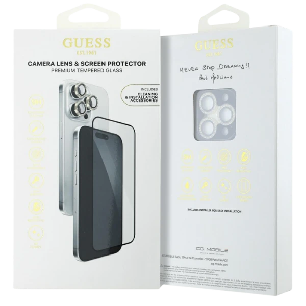 Rinkinys 2in1 Guess BP Rhinestone apsauginis stiklas ekranui ir kamerai Apple iPhone 16 Pro Max aprašymas - Prekės nuotrauka Rinkinys 2in1 Guess BP Rhinestone apsauginis stiklas ekranui ir kamerai Apple iPhone 16 Pro Max aprašymas - Prekės nuotrauka