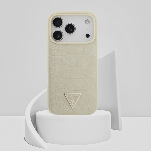 Dėklas Guess Croco Triangle Logo MagSafe case for iPhone 17 Pro - auksinis aprašymas - Prekės nuotrauka