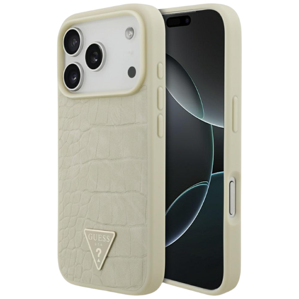 Dėklas Guess Croco Triangle Logo MagSafe case for iPhone 17 Pro - auksinis aprašymas - Prekės nuotrauka