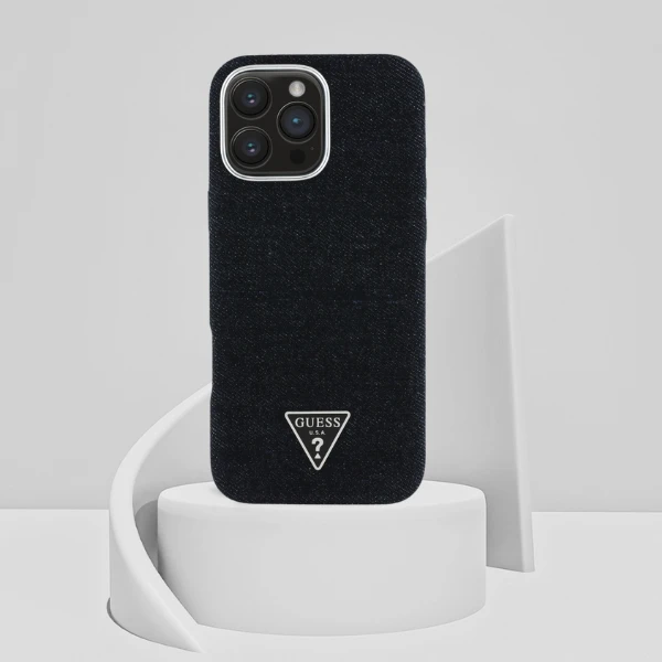 Dėklas Guess Denim Triangle Logo MagSafe iPhone 16 Pro Max Case - Juodas aprašymas - Prekės nuotrauka