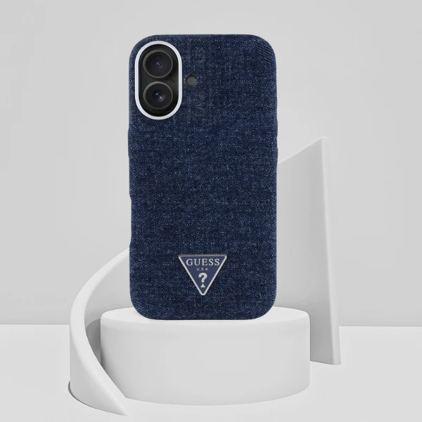 Guess Denim Triangle Logo MagSafe iPhone 16 Dėklas - Mėlyna aprašymas - Prekės nuotrauka