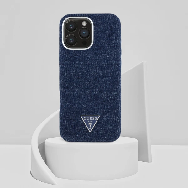 Guess Denim Triangle Logo MagSafe iPhone 16 Pro Max Dėklas - Mėlyna aprašymas - Prekės nuotrauka Guess Denim Triangle Logo MagSafe iPhone 16 Pro Max Dėklas - Mėlyna aprašymas - Prekės nuotrauka