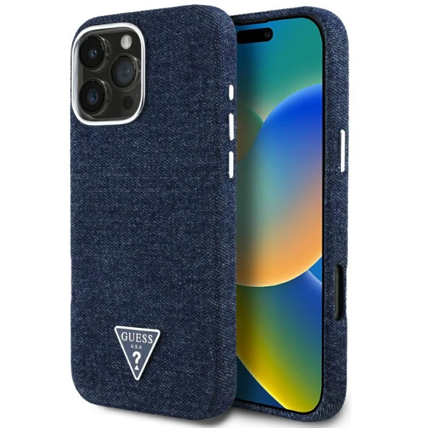 Guess Denim Triangle Logo MagSafe iPhone 16 Pro Max Dėklas - Mėlyna aprašymas - Prekės nuotrauka Guess Denim Triangle Logo MagSafe iPhone 16 Pro Max Dėklas - Mėlyna aprašymas - Prekės nuotrauka