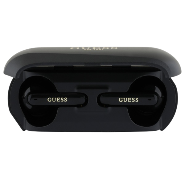 Guess ausinės Bluetooth GUTWSC2MCDSK TWS juodos spalvos Elongated Metalic Printed Logo aprašymas - Prekės nuotrauka Guess ausinės Bluetooth GUTWSC2MCDSK TWS juodos spalvos Elongated Metalic Printed Logo aprašymas - Prekės nuotrauka