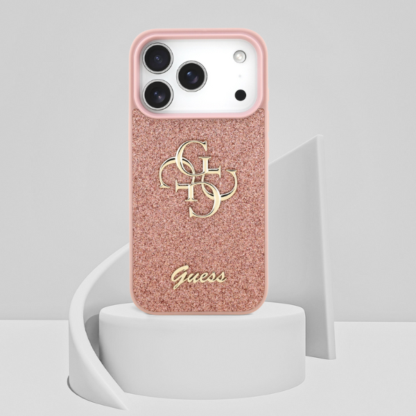 Dėklas Guess Fixed Glitter Big 4G Case for iPhone 17 Pro / 18 Pro - Rožinė aprašymas - Prekės nuotrauka