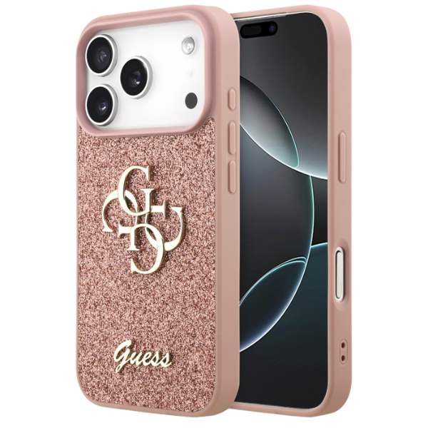 Dėklas Guess Fixed Glitter Big 4G Case for iPhone 17 Pro / 18 Pro - Rožinė aprašymas - Prekės nuotrauka