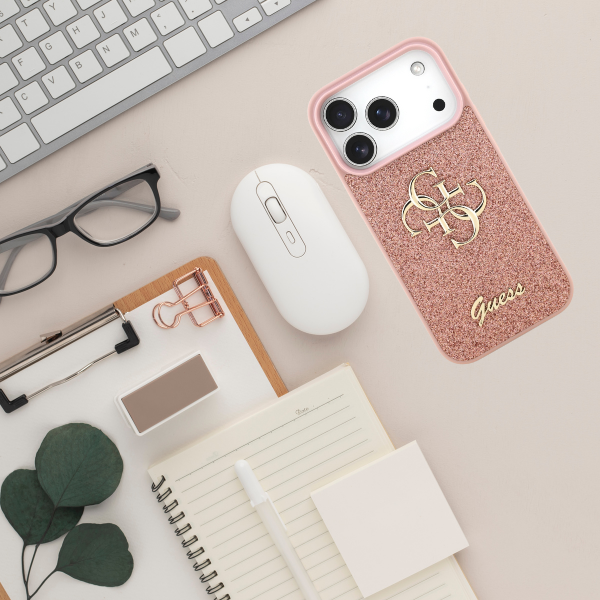 Dėklas Guess Fixed Glitter Big 4G Case for iPhone 17 Pro / 18 Pro - Rožinė aprašymas - Prekės nuotrauka