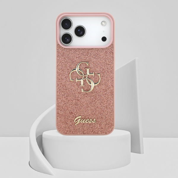 Dėklas Guess Fixed Glitter Big 4G Case for iPhone 18 Pro Max / 17 Pro Max - Rožinė aprašymas - Prekės nuotrauka