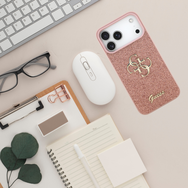Dėklas Guess Fixed Glitter Big 4G Case for iPhone 18 Pro Max / 17 Pro Max - Rožinė aprašymas - Prekės nuotrauka