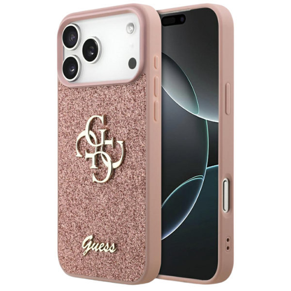 Dėklas Guess Fixed Glitter Big 4G Case for iPhone 18 Pro Max / 17 Pro Max - Rožinė aprašymas - Prekės nuotrauka