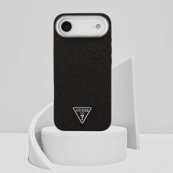 „Guess“ blizgantis trikampio formos logotipo „MagSafe“ dėklas, skirtas „iPhone 17 Air“ – Juodas aprašymas - Prekės nuotrauka