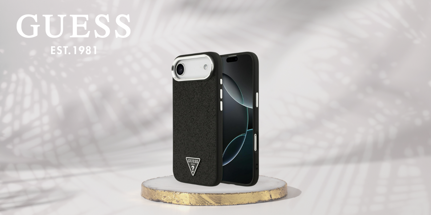 „Guess“ blizgantis trikampio formos logotipo „MagSafe“ dėklas, skirtas „iPhone 17 Air“ – Juodas aprašymas - Prekės nuotrauka
