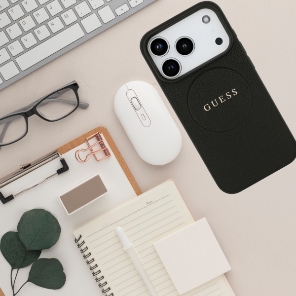 Dėklas Guess Grained Gold Ring MagSafe Case for iPhone 18 Pro / 17 Pro - Juodas aprašymas - Prekės nuotrauka