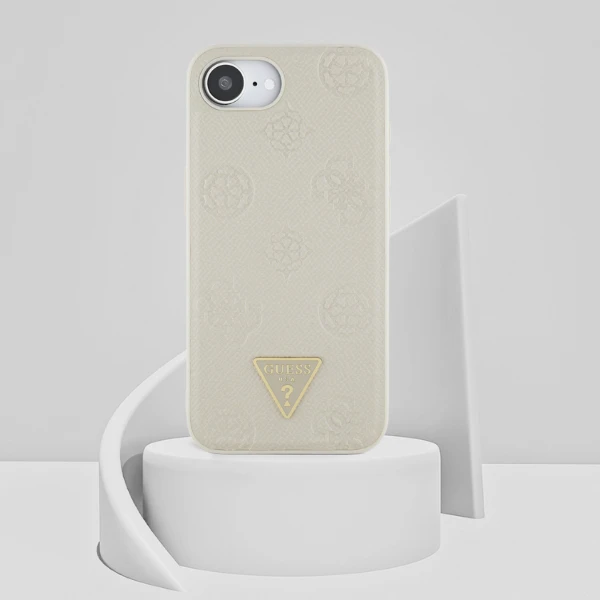 „Guess“ „Grained Hot Stamp Peony Triangle Logo MagSafe“ dėklas, skirtas „iPhone 16e“ – smėlio spalvos aprašymas - Prekės nuotrauka