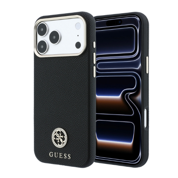 Dėklas Guess Grained Round Strass Logo MagSafe Case for iPhone 18 Pro / 17 Pro - Juodas aprašymas - Prekės nuotrauka