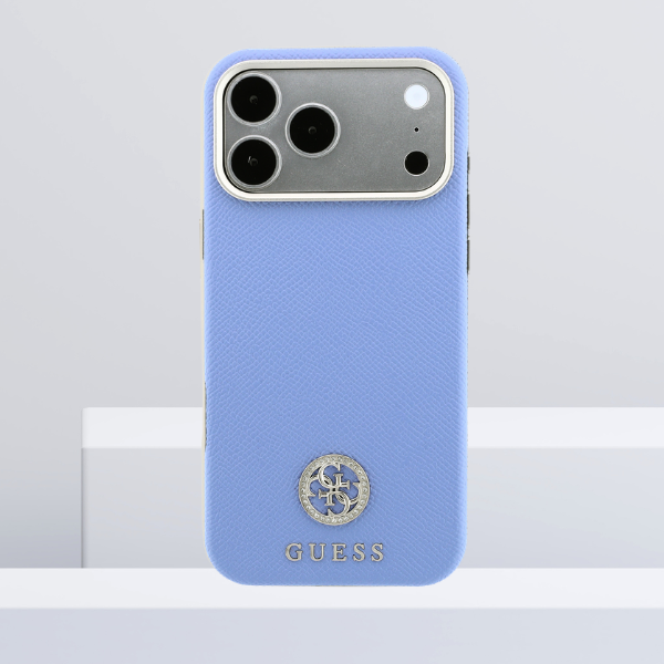 Dėklas Guess Grained Round Strass Logo MagSafe Case for iPhone 18 Pro / 17 Pro - Mėlyna aprašymas - Prekės nuotrauka
