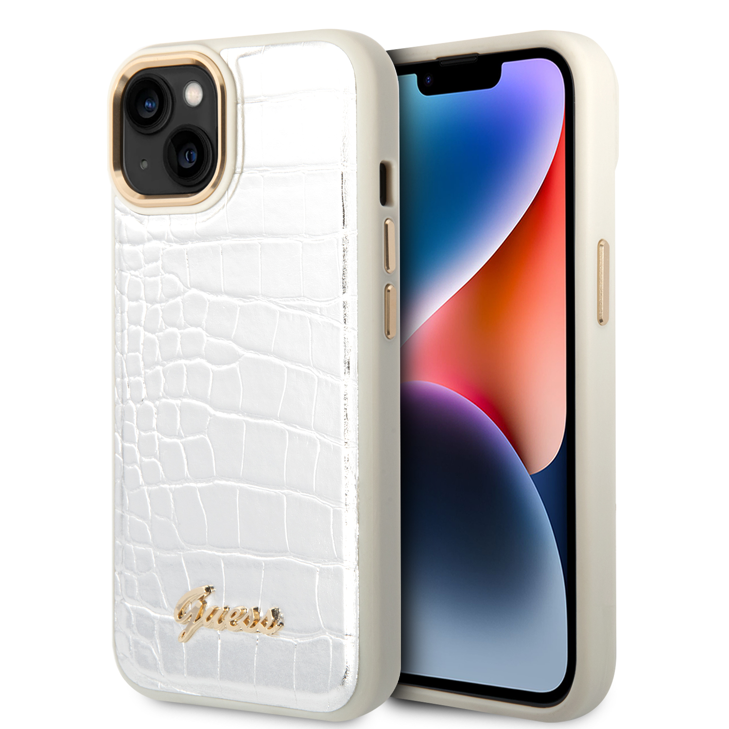Apple Guess dėklas iPhone 14 6,1 GUHCP14SHGCRHS sidabrinis kietasis dėklas Croco Collection aprašymas - Prekės nuotrauka