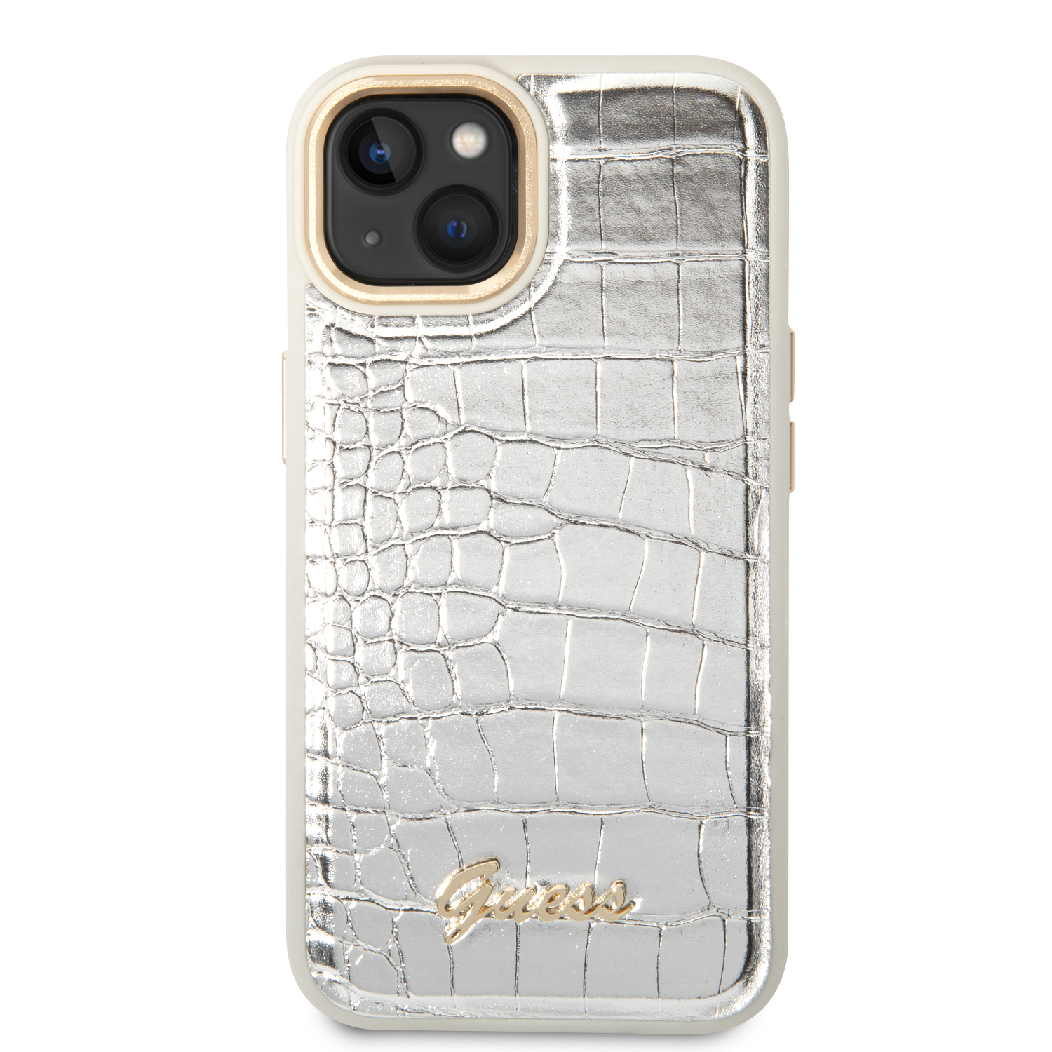 Apple Guess dėklas iPhone 14 6,1 GUHCP14SHGCRHS sidabrinis kietasis dėklas Croco Collection aprašymas - Prekės nuotrauka
