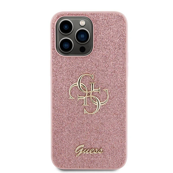 Dėklas Guess Glitter Script Big 4G - Apple iPhone 15 Pro Case pink aprašymas - Prekės nuotrauka