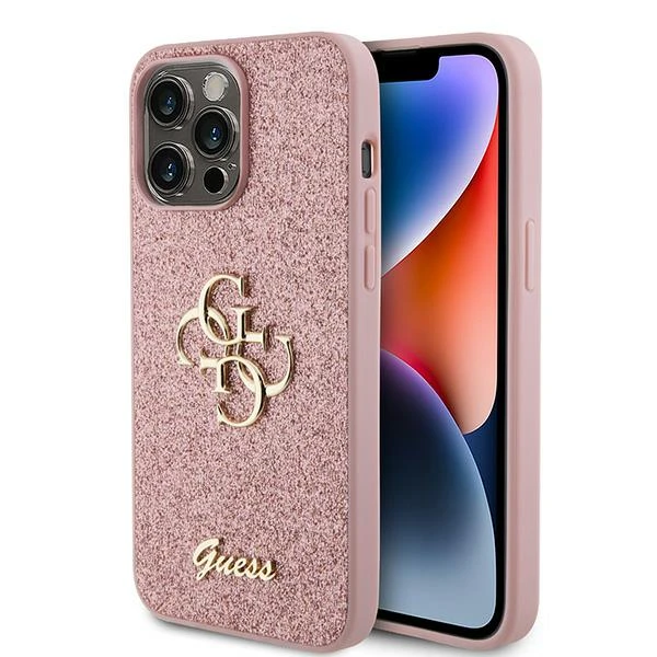 Dėklas Guess Glitter Script Big 4G - Apple iPhone 15 Pro Case pink aprašymas - Prekės nuotrauka